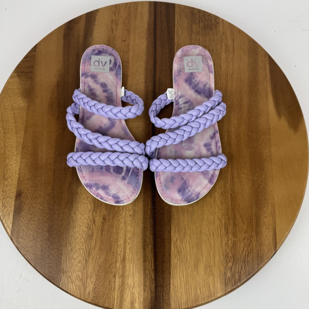 Big Kids Dolce Vita Braided Strap Purple Tie Dye Casual Slide Sandals Size 4 Y